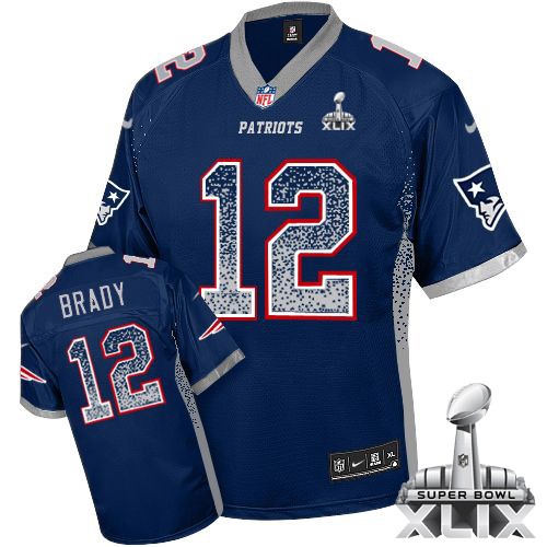 Youth Elite Tom Brady Super Bowl XLIX Nike Jersey Navy Blue - #12 Drift Fashion NFL New England Patriots